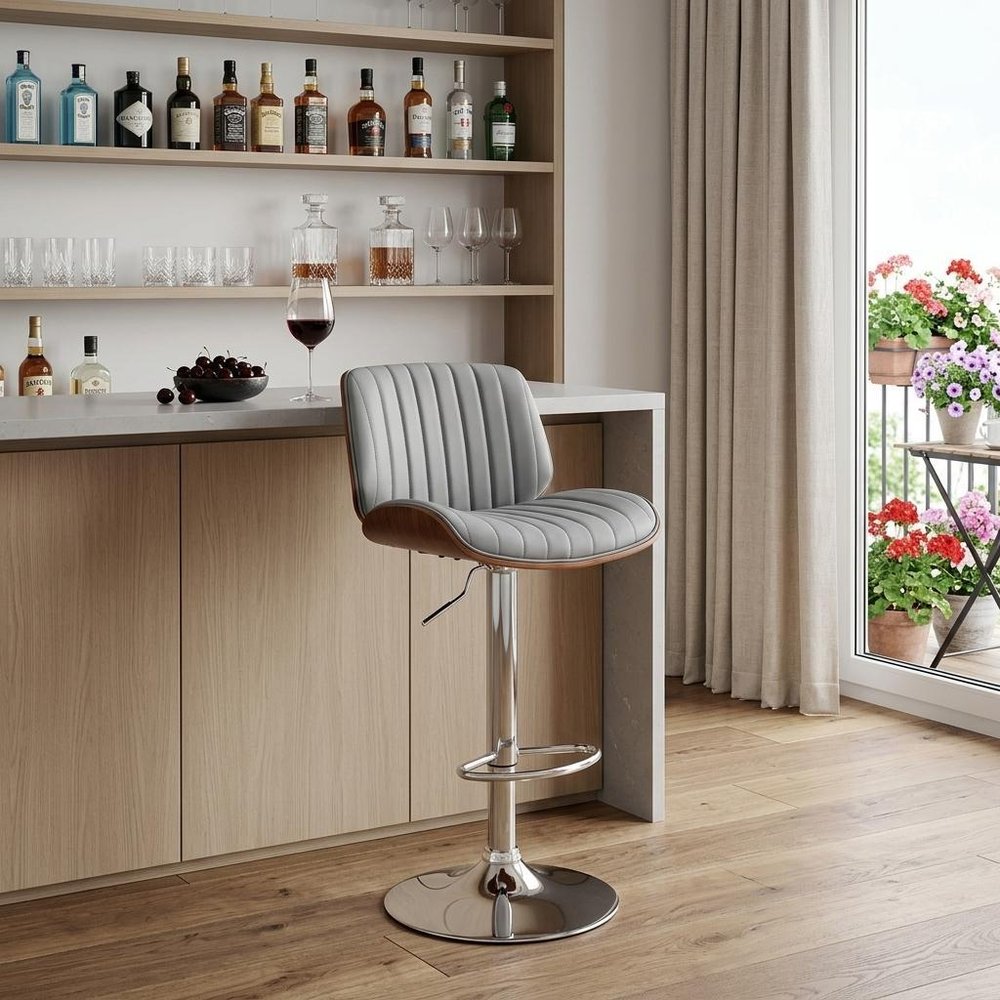 Gray And Silver Fabric And Iron Adjustable Height Swivel Bar Chair HomeRoots