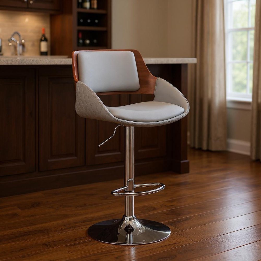 Gray And Silver Fabric And Iron Low Back Adjustable Height Swivel Bar Chair HomeRoots
