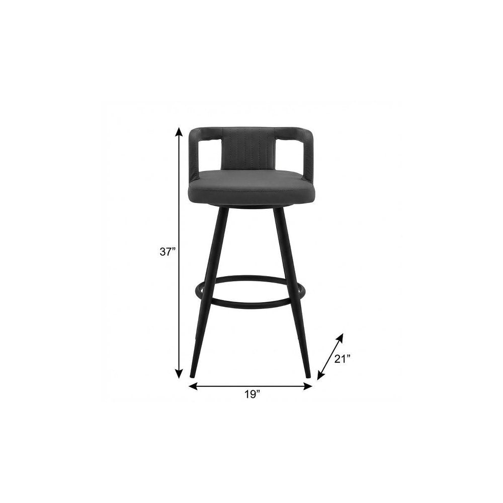 30" Gray And Black Faux Leather And Iron Swivel Low Back Bar Height Bar Chair HomeRoots