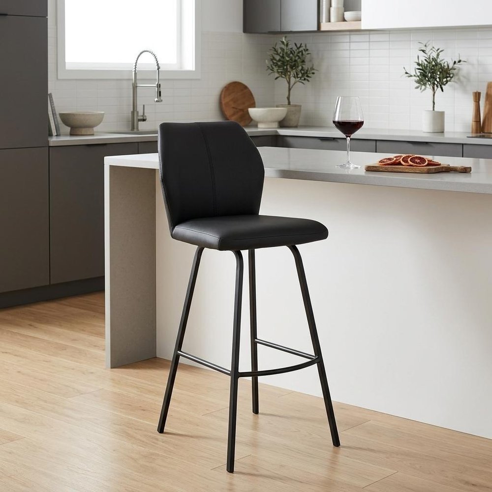 26" Black Faux Leather and Iron Counter Height Bar Chair HomeRoots