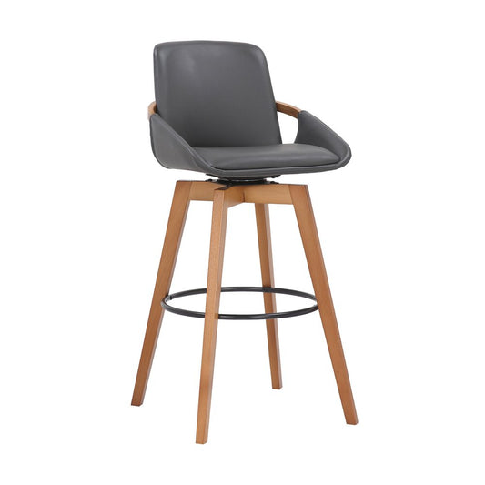31" Gray And Black Fabric And Iron Bar Height Swivel Bar Chair HomeRoots