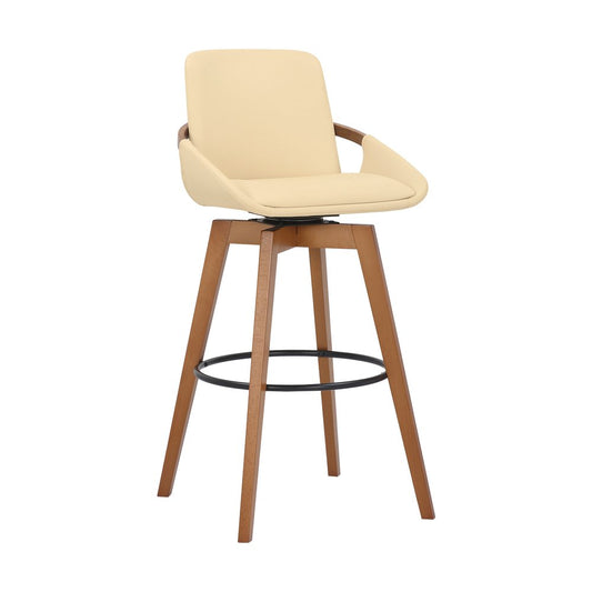 31" Cream And Black Fabric And Iron Bar Height Swivel Bar Chair HomeRoots
