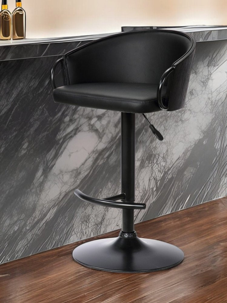Black Faux Leather and Iron Low Back Adjustable Height Swivel Bar Chair HomeRoots