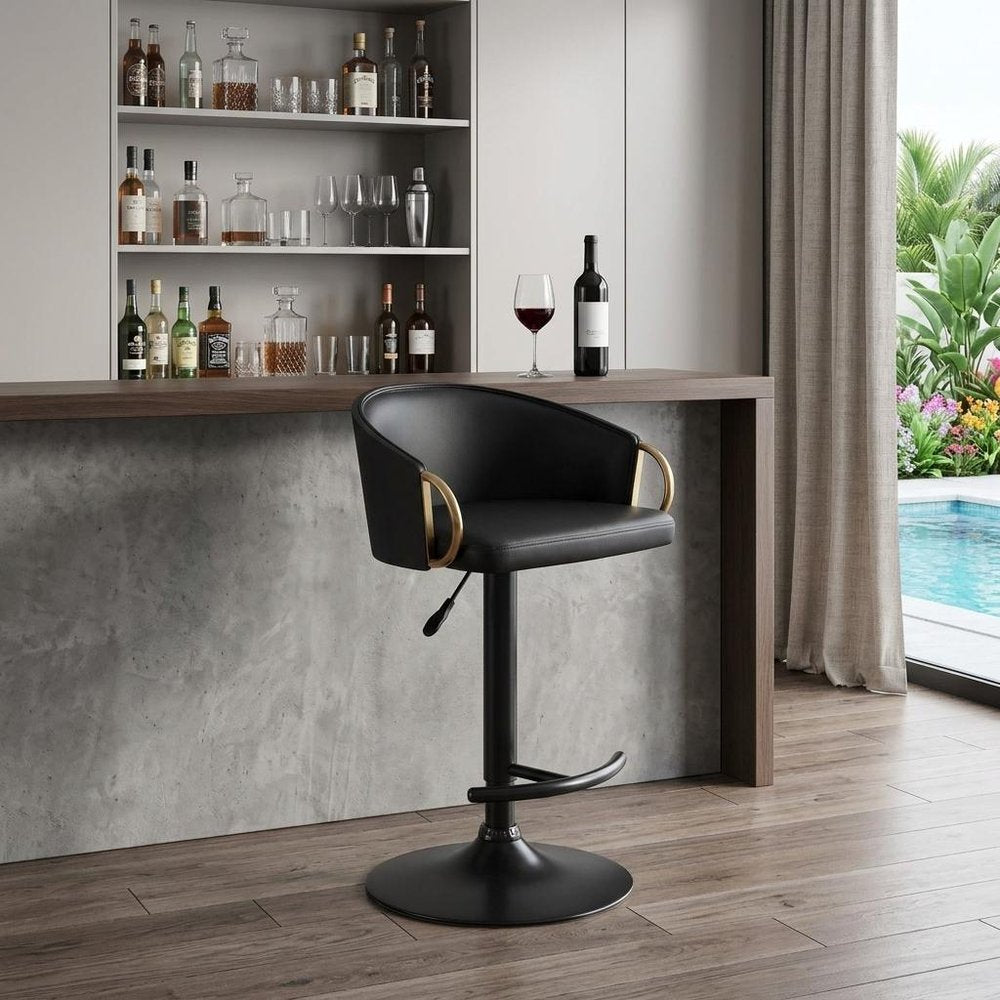 Black Fabric And Iron Low Back Adjustable Height Swivel Bar Chair HomeRoots