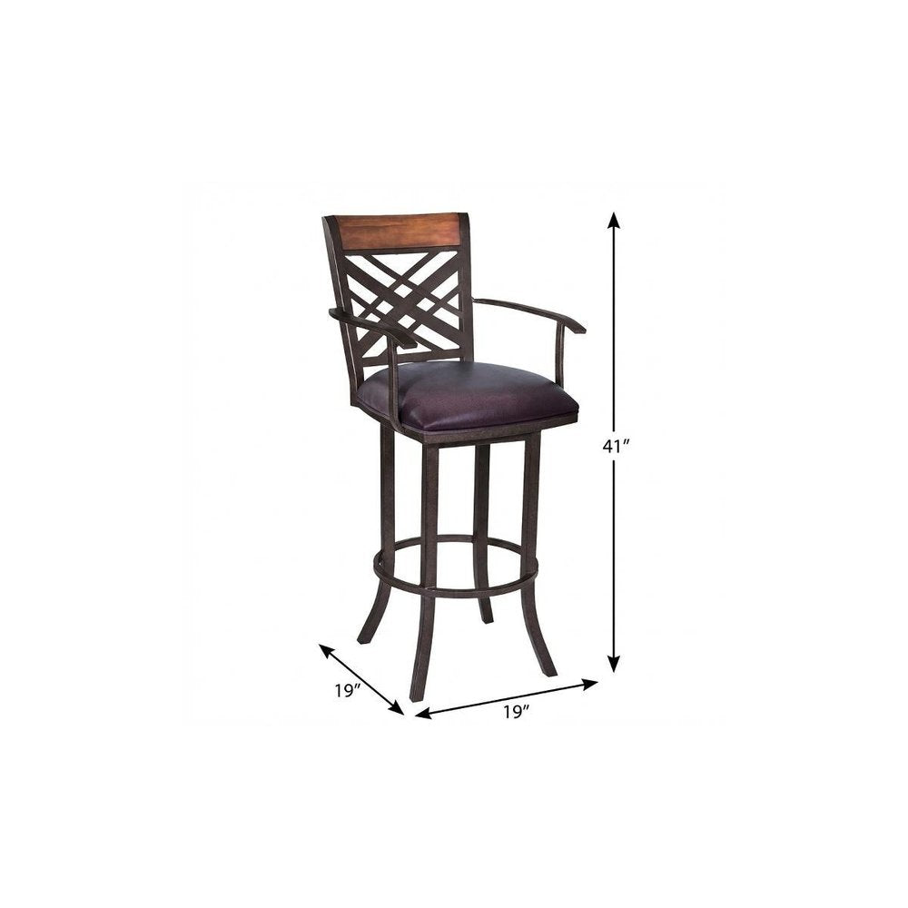 26" Brown Faux Leather And Iron Counter Height Bar Chair HomeRoots
