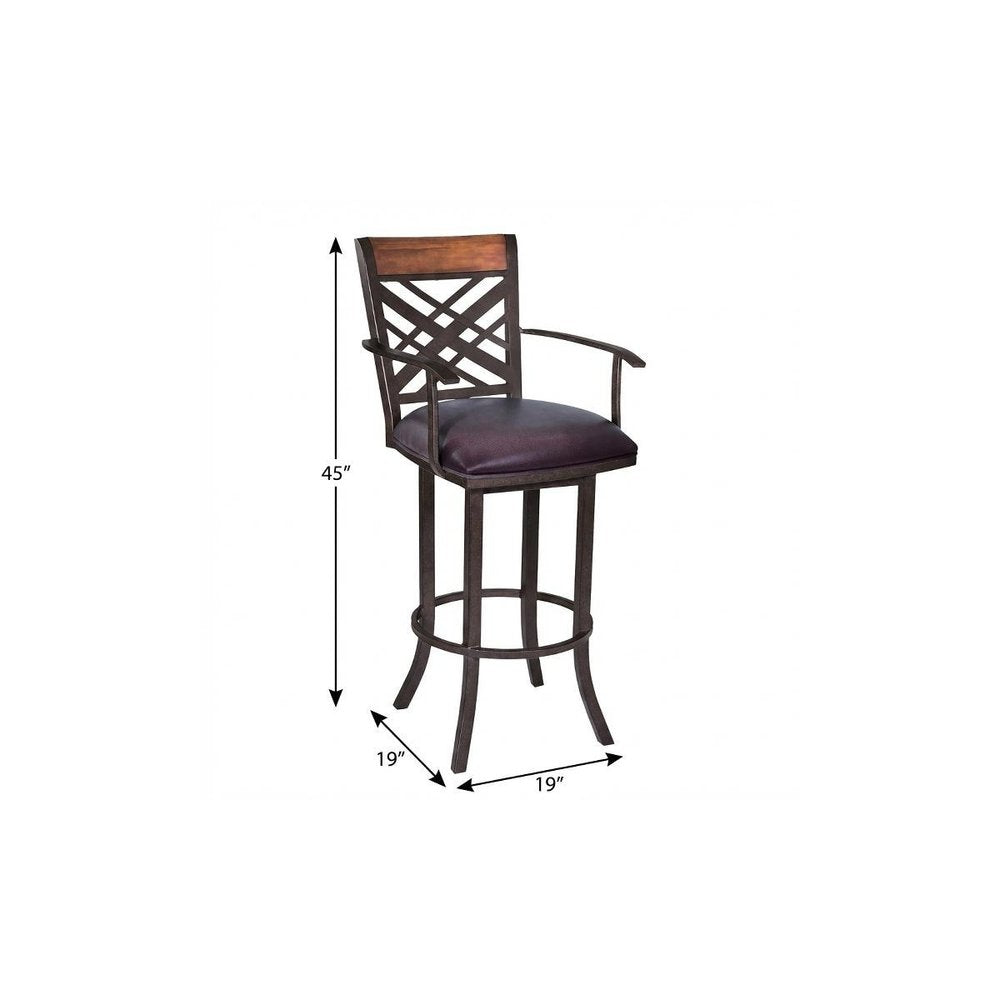30" Brown Faux Leather And Fabric And Iron Bar Height Bar Chair HomeRoots