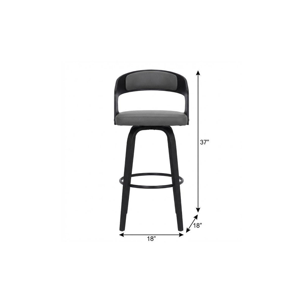 26" Gray And Black Faux Leather And Fabric And Iron Low Back Counter Height Swivel Bar Chair HomeRoots
