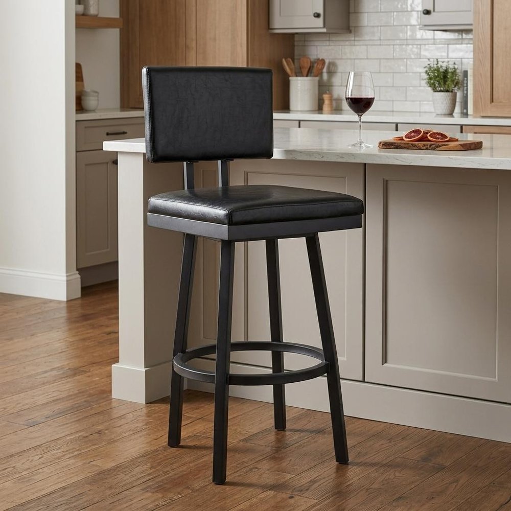 26" Black Fabric And Iron Counter Height Swivel Bar Chair HomeRoots