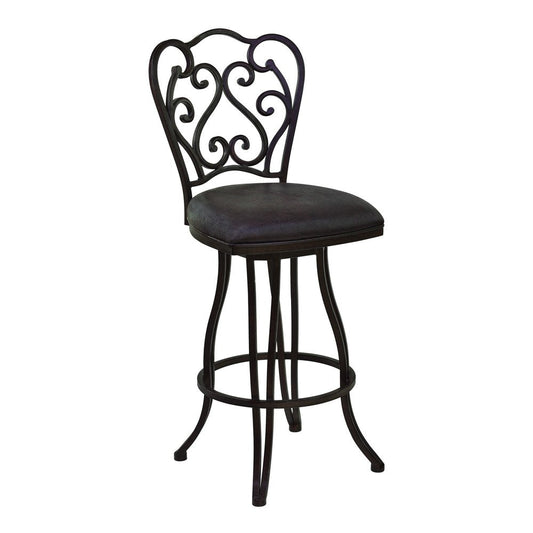 30" Espresso Fabric And Iron Bar Height Swivel Bar Chair HomeRoots