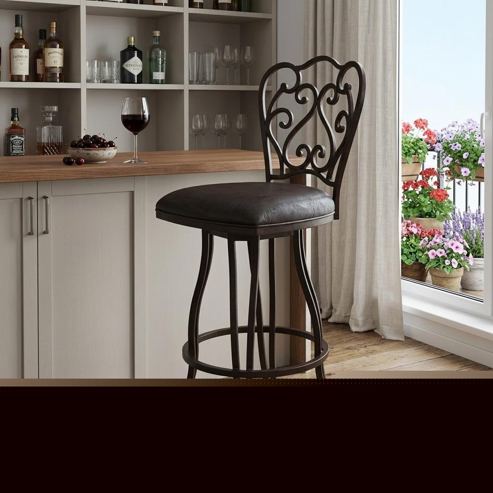 30" Espresso Iron Swivel Bar Height Bar Chair HomeRoots