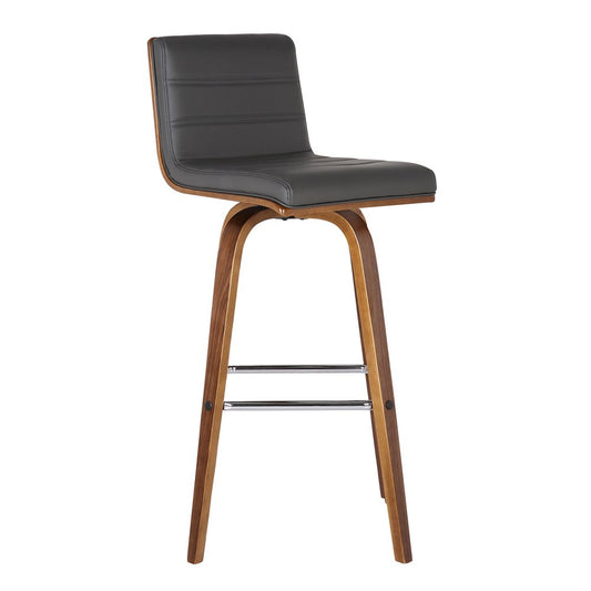 26" Gray And Brown Fabric And Solid Wood Low Back Counter Height Swivel Bar Chair HomeRoots