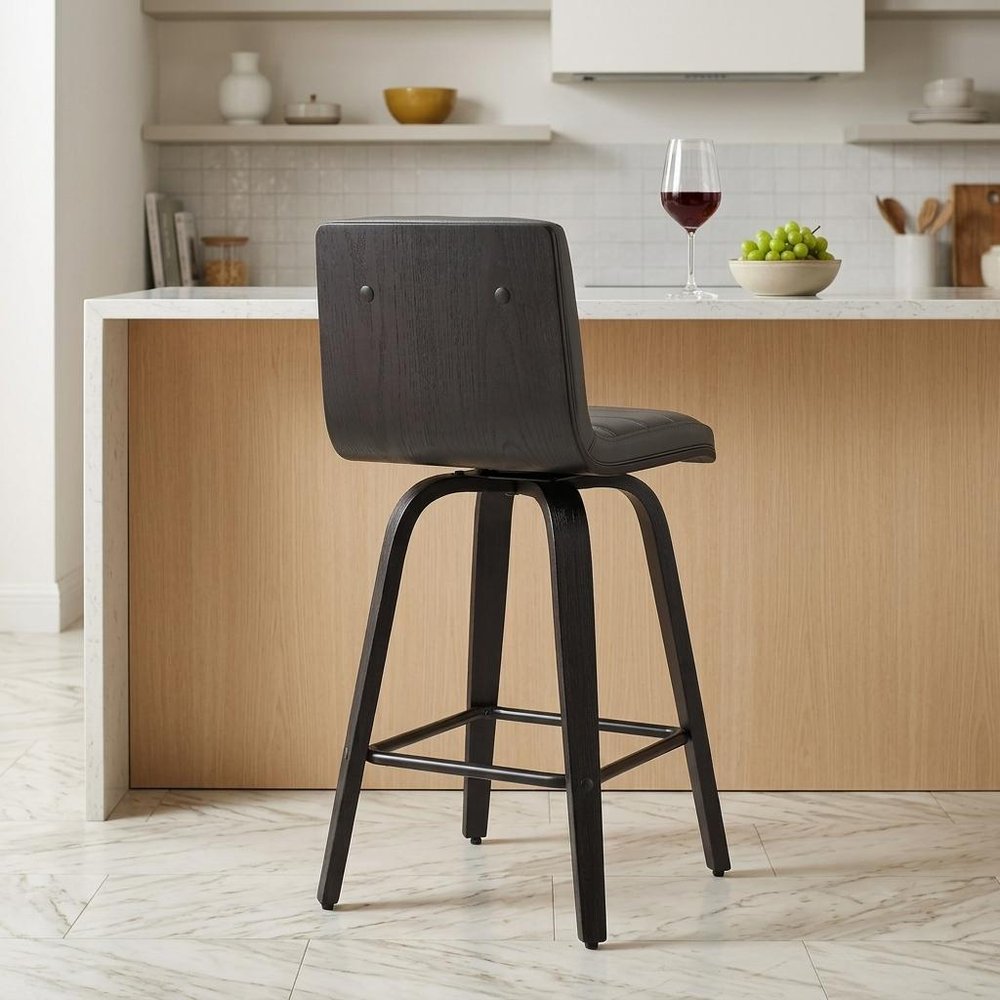 26" Gray And Black Fabric And Iron Low Back Counter Height Swivel Bar Chair HomeRoots
