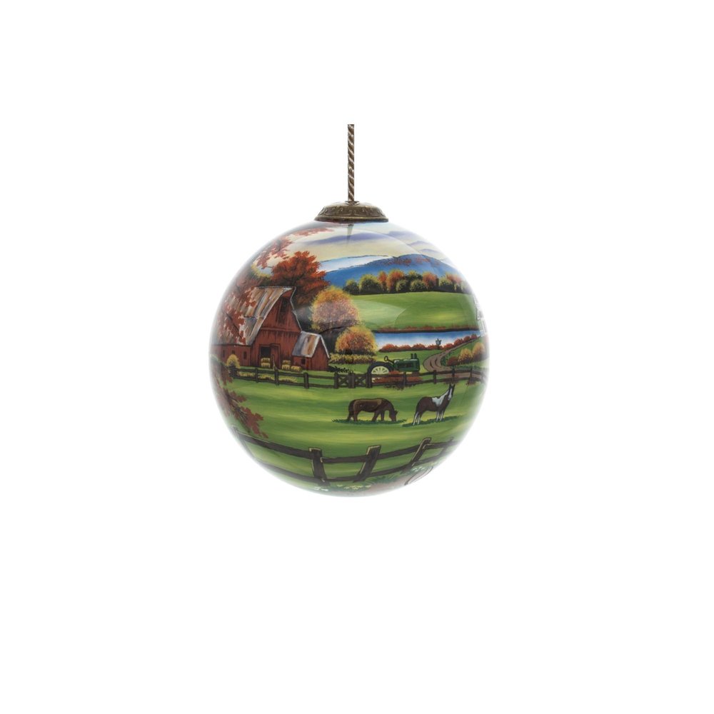Farm in the Fall Scenery Hand Painted Mouth Blown Glass Ornament HomeRoots