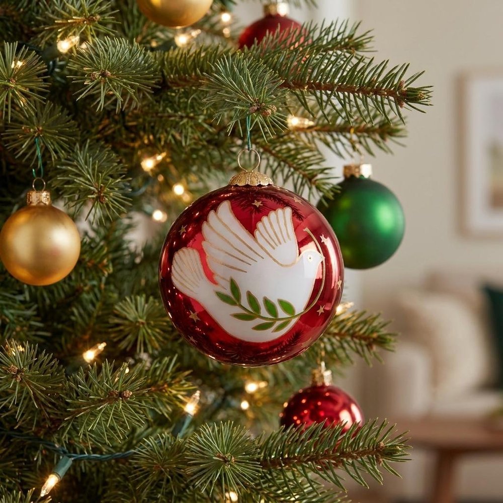 Peace on Earth Dove Hand Painted Pink And White Glass Ball Ornament HomeRoots