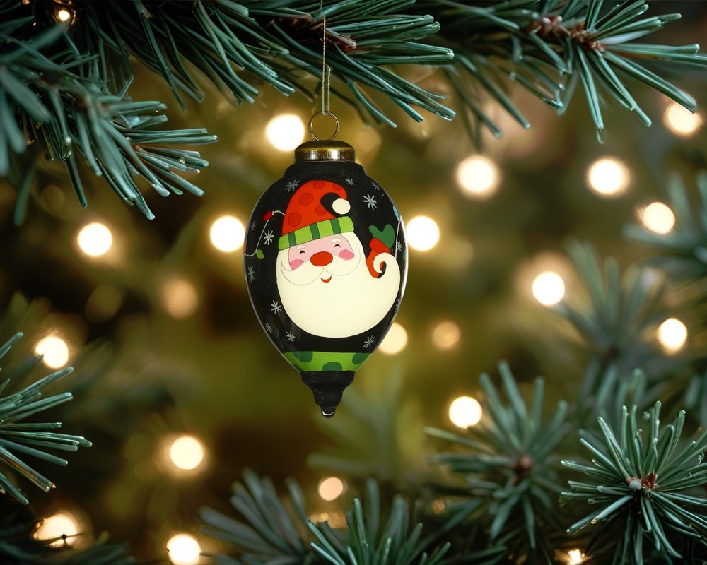 Santa in Holiday Lights Hand Painted Mouth Blown Glass Ornament HomeRoots