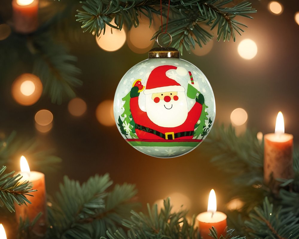 Festive Glitter Santa Hand Painted Mouth Blown Glass Ornament HomeRoots