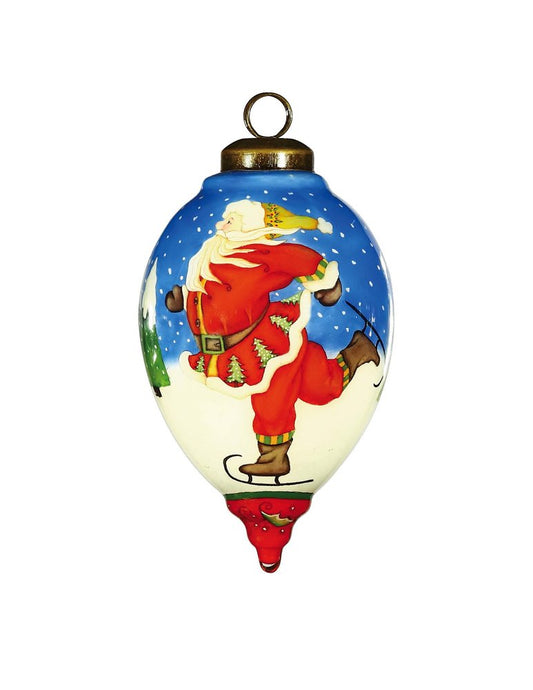 Ice Skating Santa Hand Painted Mouth Blown Glass Ornament HomeRoots