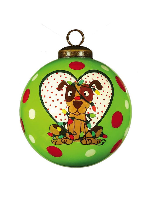 Charming Dog in a Heart Hand Painted Mouth Blown Glass Ornament HomeRoots