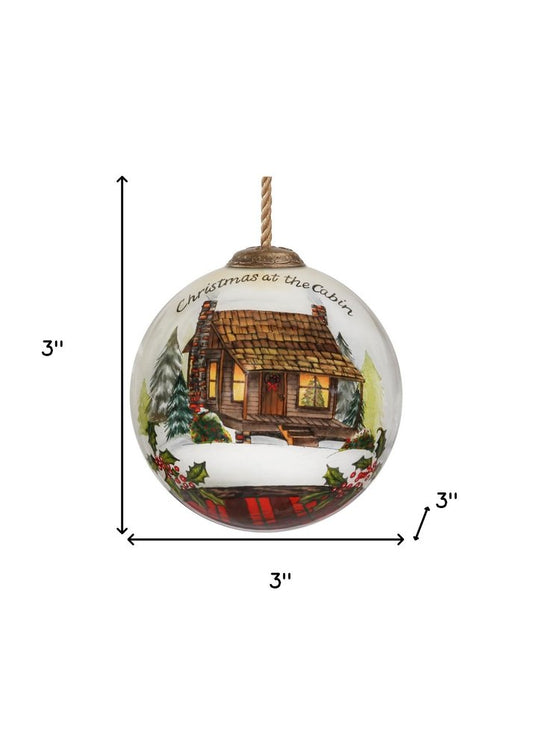 Vintage Christmas at the Cabin Hand Painted Mouth Blown Glass Ornament HomeRoots