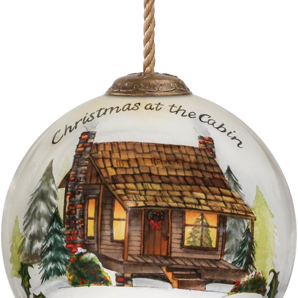 Vintage Christmas at the Cabin Hand Painted Mouth Blown Glass Ornament HomeRoots