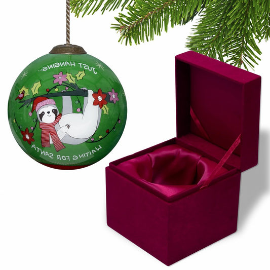 Just Hanging Sloth Merry Lights Hand Painted Mouth Blown Glass Ornament HomeRoots