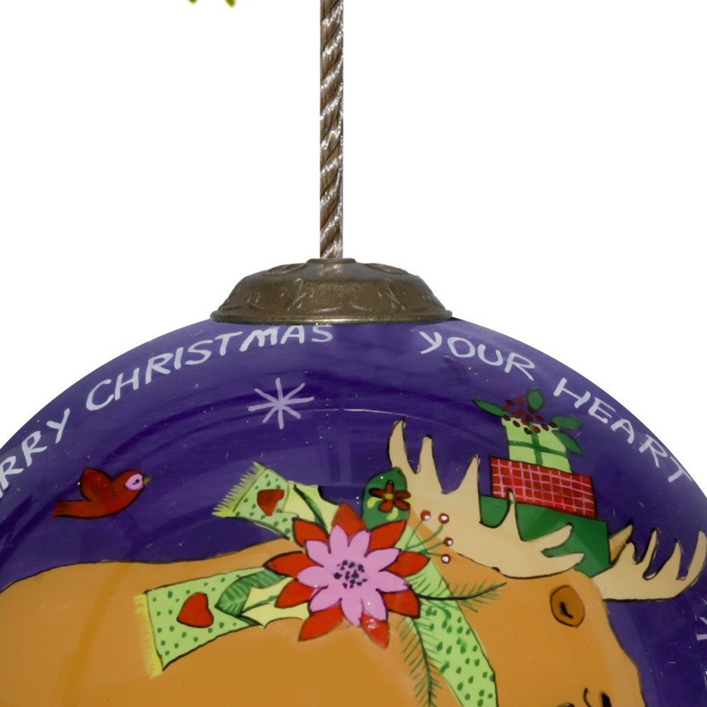 Christmas Moose Walking Hand Painted Mouth Blown Glass Ornament HomeRoots