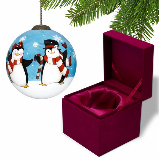Anywhere with You is Always Better Penguin Hand Painted Mouth Blown Glass Ornament HomeRoots