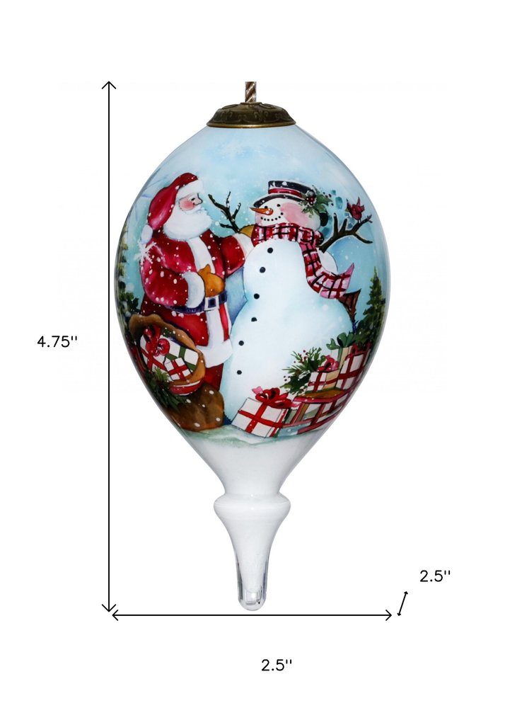 Christmas Santa and Snowman Hand Painted Mouth Blown Glass Ornament HomeRoots