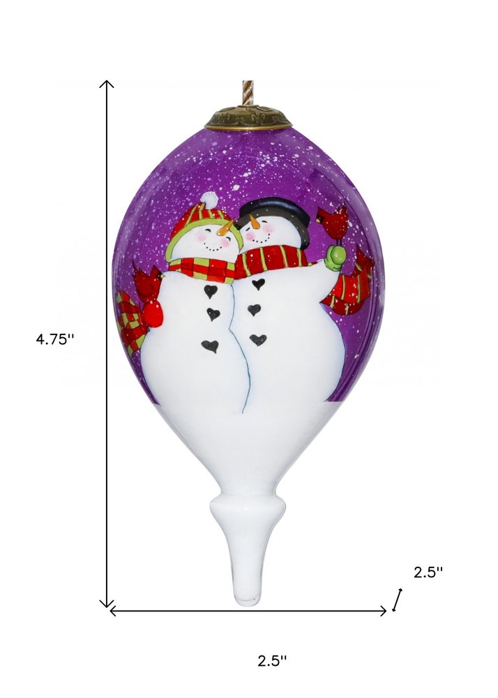 Amore Snowmen Hand Painted Mouth Blown Glass Ornament HomeRoots