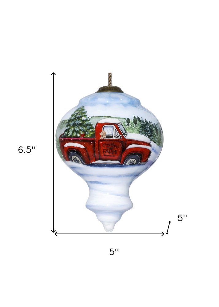 Red Farm Truck with Tree Hand Painted Mouth Blown Glass Ornament HomeRoots