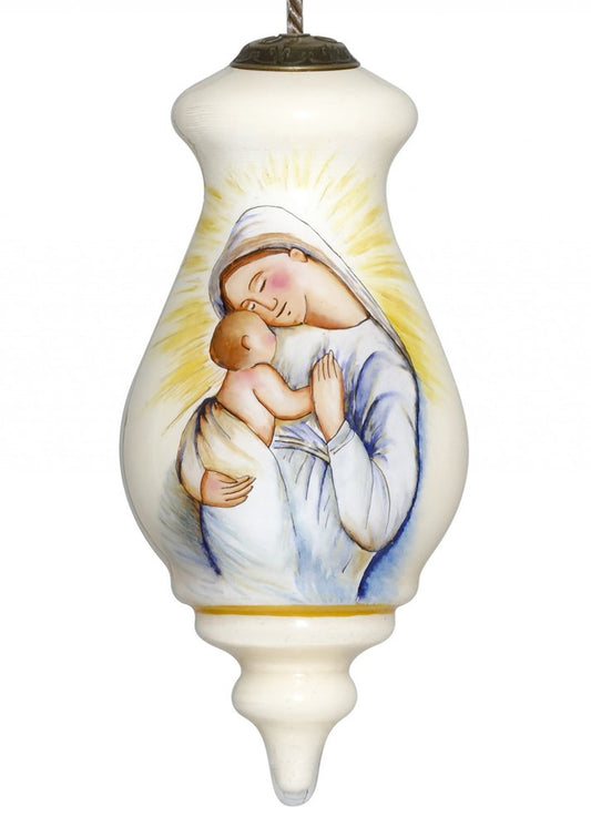 Mother Mary with Baby Hand Painted Mouth Blown Glass Ornament HomeRoots