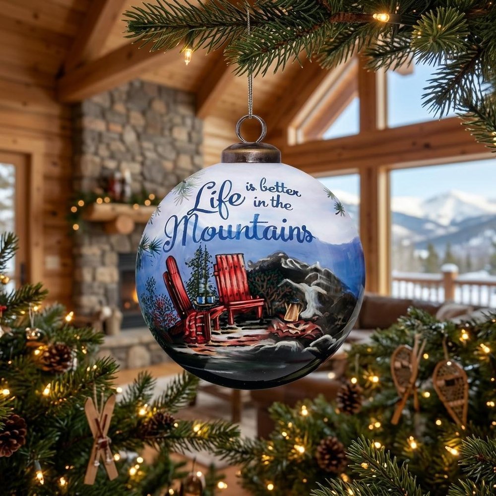 Scenic Life is Better in the Mountains Hand Painted Mouth Blown Glass Ornament HomeRoots