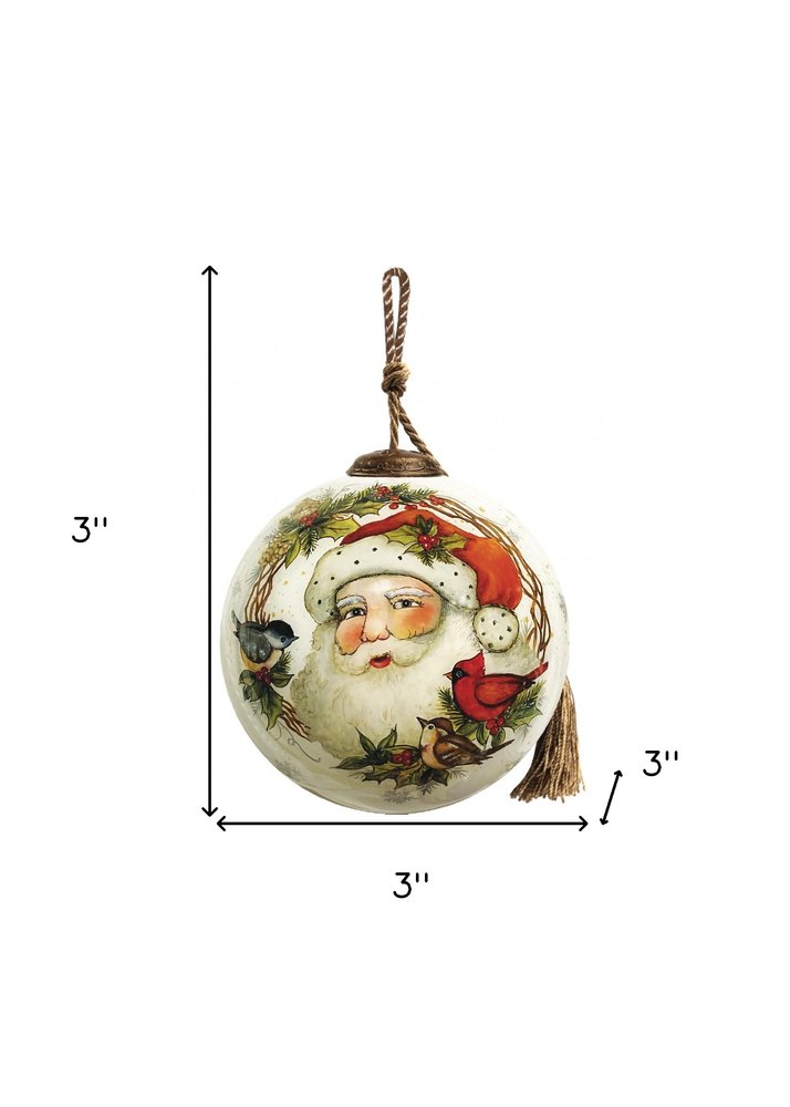 Winter Wreath Forest Santa Hand Painted Mouth Blown Glass Ornament HomeRoots