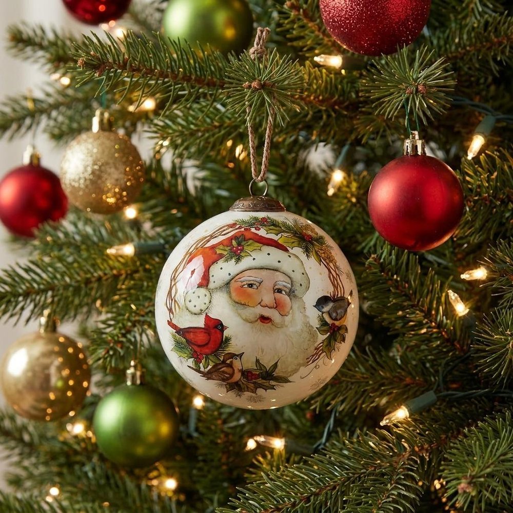 Winter Wreath Forest Santa Hand Painted Mouth Blown Glass Ornament HomeRoots