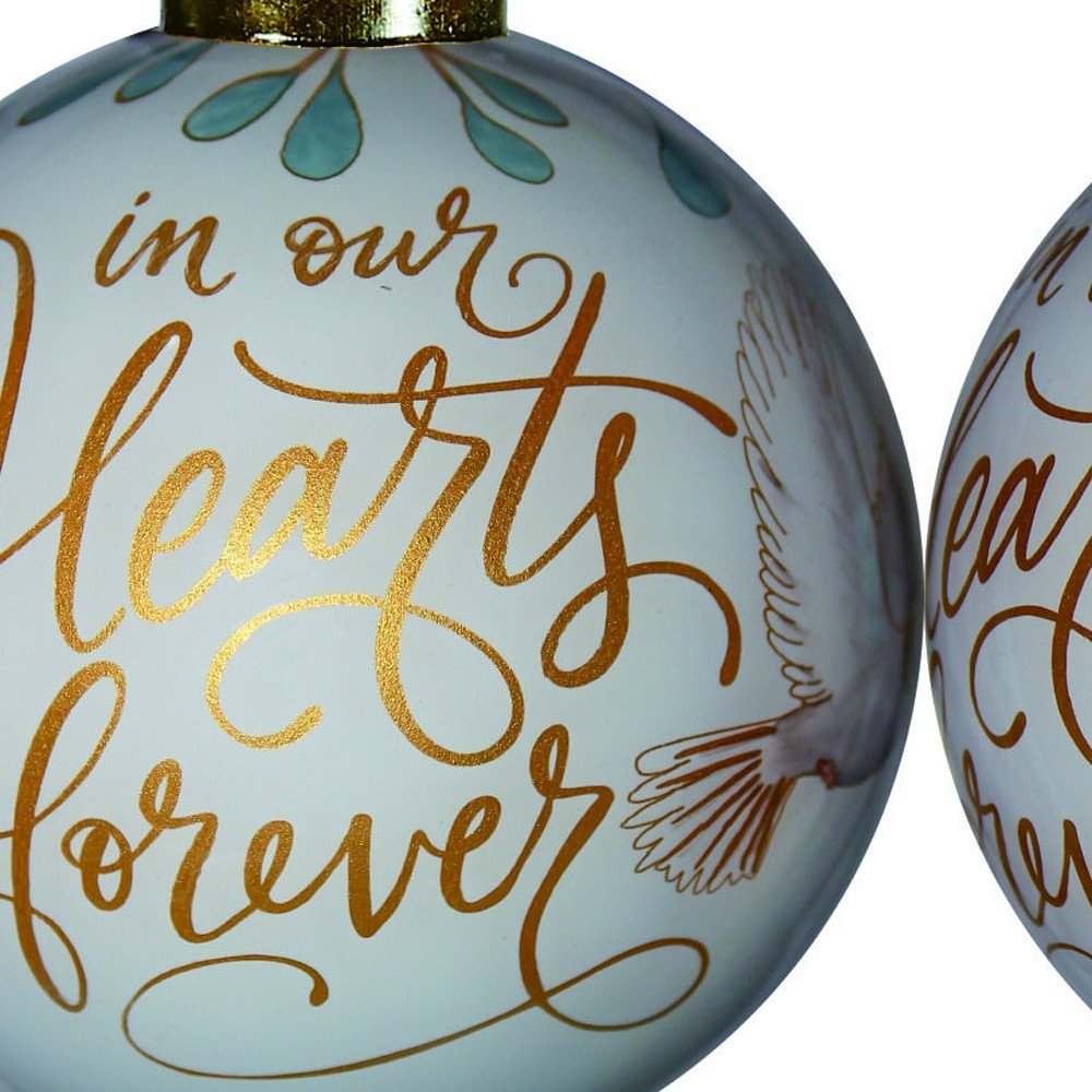 White and Gold In Our Hearts Forever Hand Painted Mouth Blown Glass Ornament HomeRoots