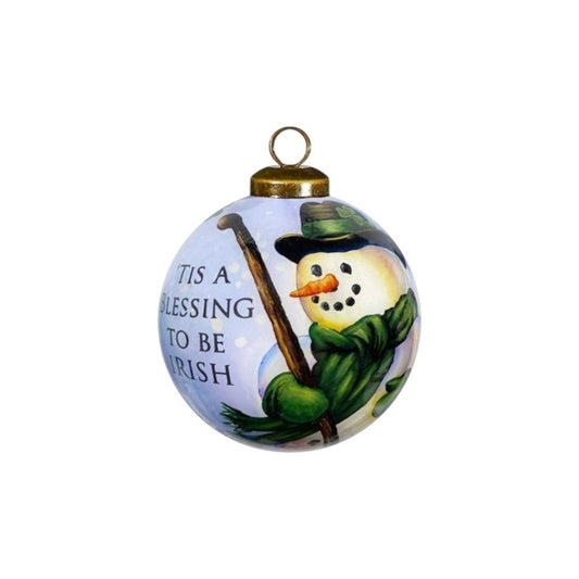 Green Irish Snowman Hand Painted Mouth Blown Glass Ornament HomeRoots
