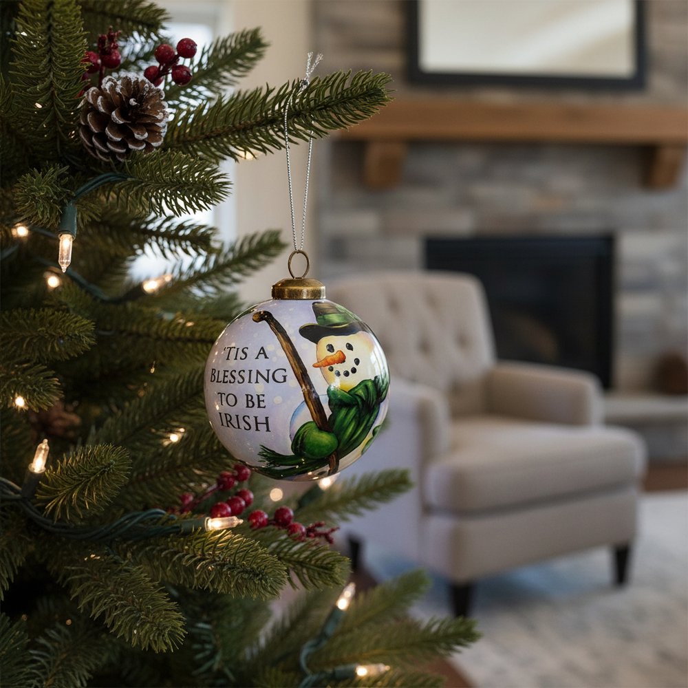 Green Irish Snowman Hand Painted Mouth Blown Glass Ornament HomeRoots