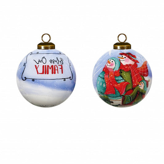Snowman Family Bless Our Family Wordings Hand Painted Mouth Blown Glass Ornament HomeRoots