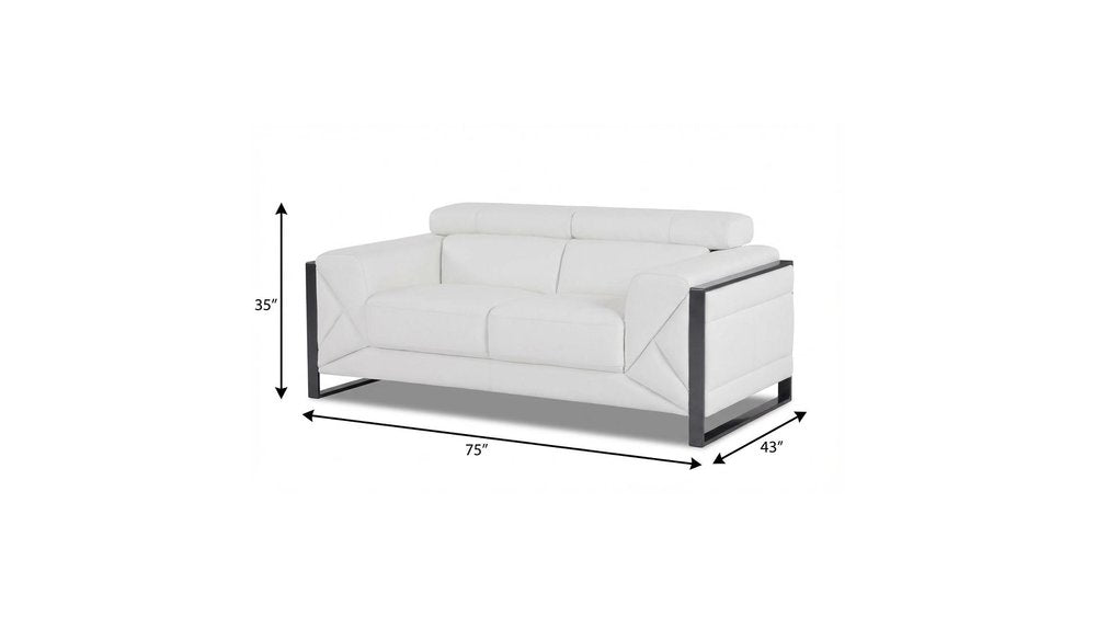 75" White And Black Italian Leather Loveseat HomeRoots