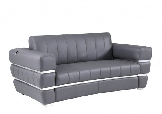 75" Gray And Silver Italian Leather Loveseat HomeRoots