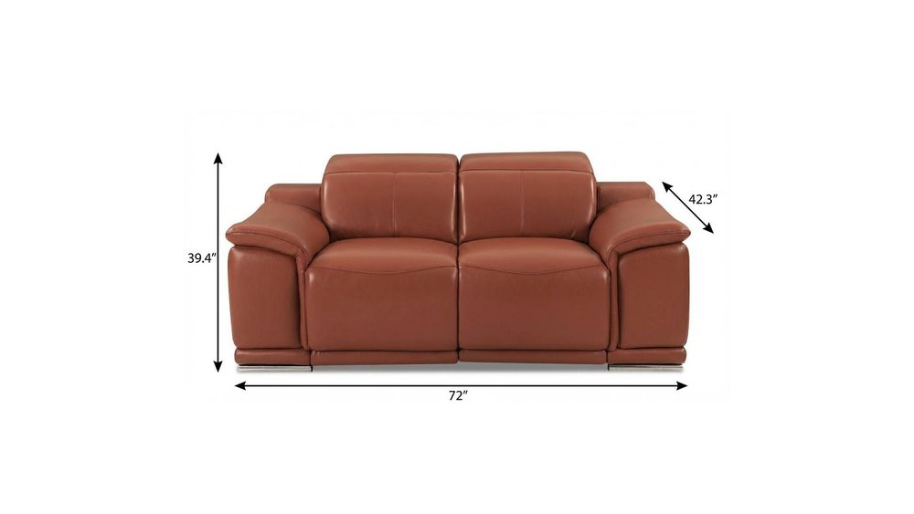 72" Camel And Silver Italian Leather Power Reclining Loveseat HomeRoots