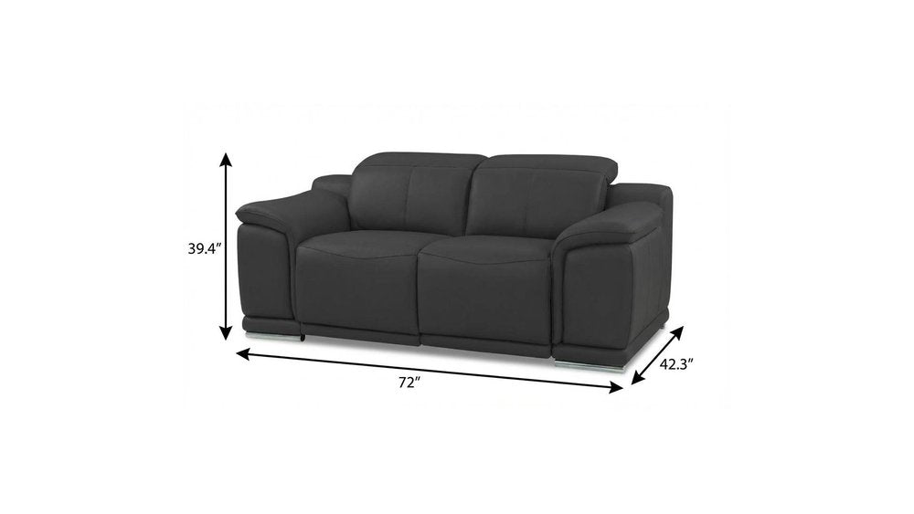72" Gray And Silver Italian Leather Power Reclining Loveseat HomeRoots