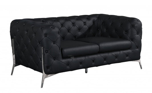 69" Black And Silver Italian Leather Loveseat HomeRoots