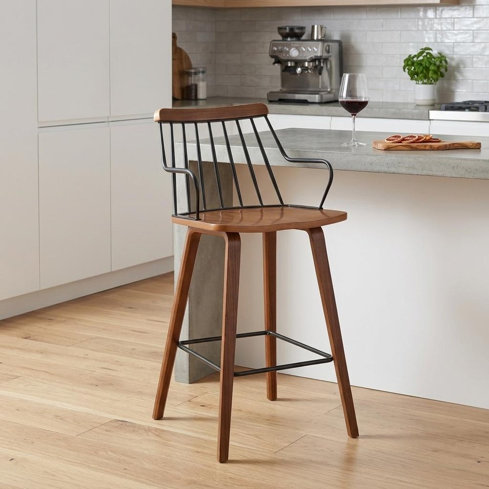 26" Brown Wood And Iron Counter Height Bar Chair HomeRoots