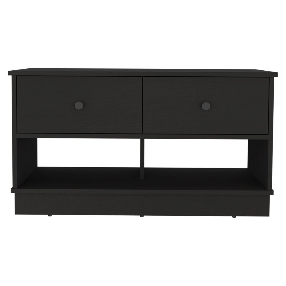 36" Black Wood Storage Entryway Stool With Drawers Shoe Storage And Shelves HomeRoots