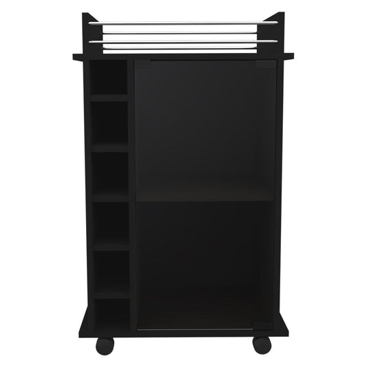 Black Rolling Bar Cart With Wine Storage HomeRoots