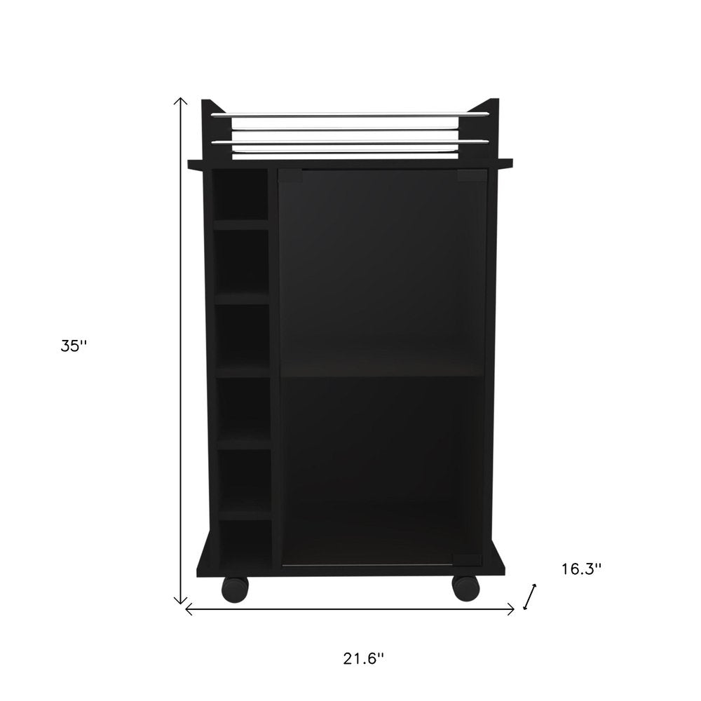 Black Rolling Bar Cart With Wine Storage HomeRoots