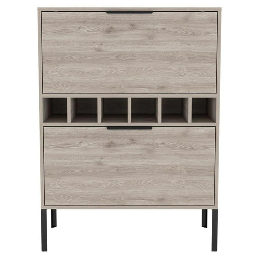 43" Light Gray and Black Wood Console Bar Cabinet With Two Doors HomeRoots