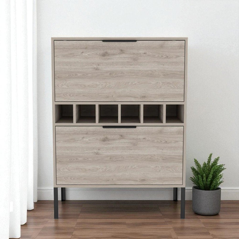 43" Light Gray and Black Wood Console Bar Cabinet With Two Doors HomeRoots