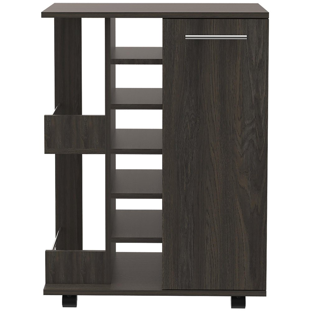 24" Espresso Wood Flat Door Rolling Kitchen Cart With Storage HomeRoots
